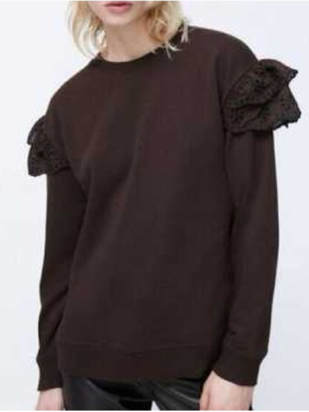 Zara Sweatshirt Sweater Ruffle Sleeve size medium brown